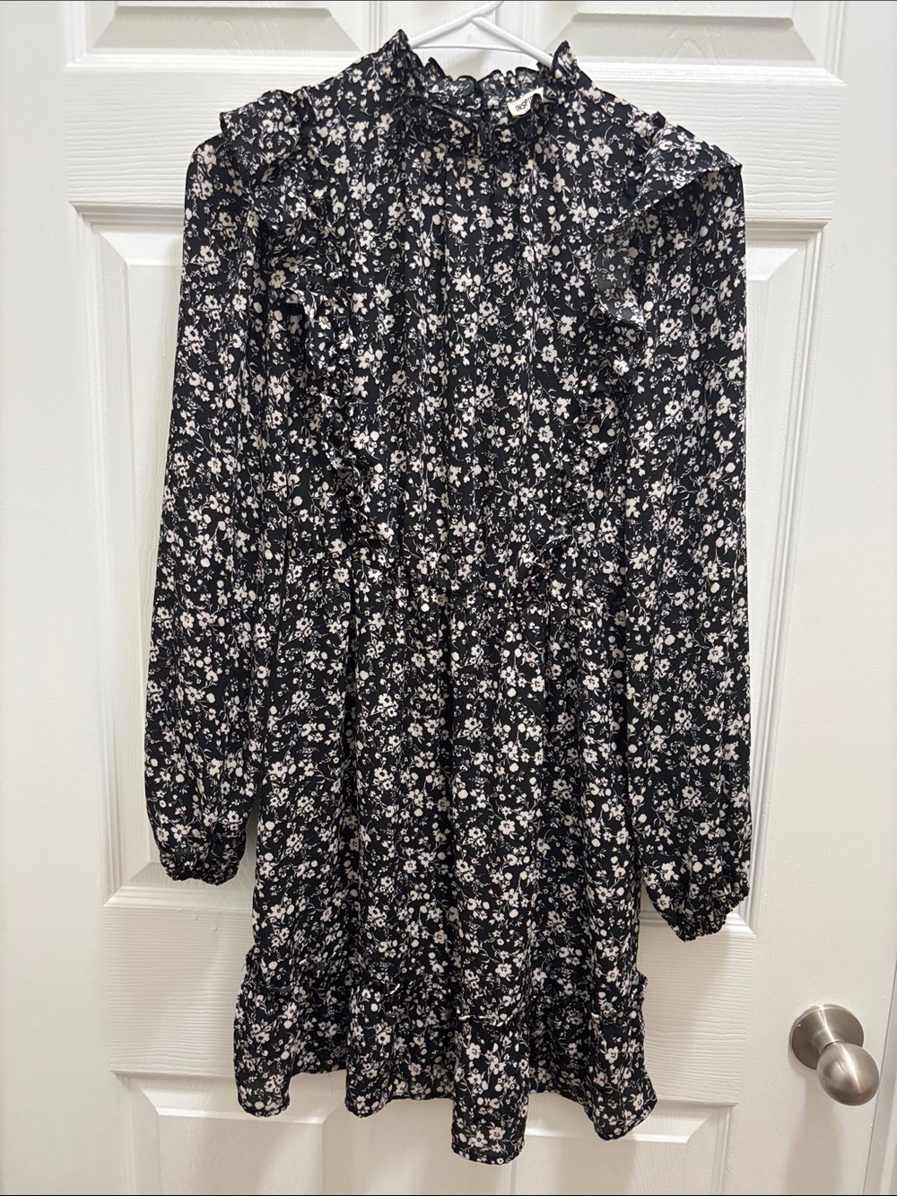 Inspired Hearts Black and White Floral Ruffle Dress